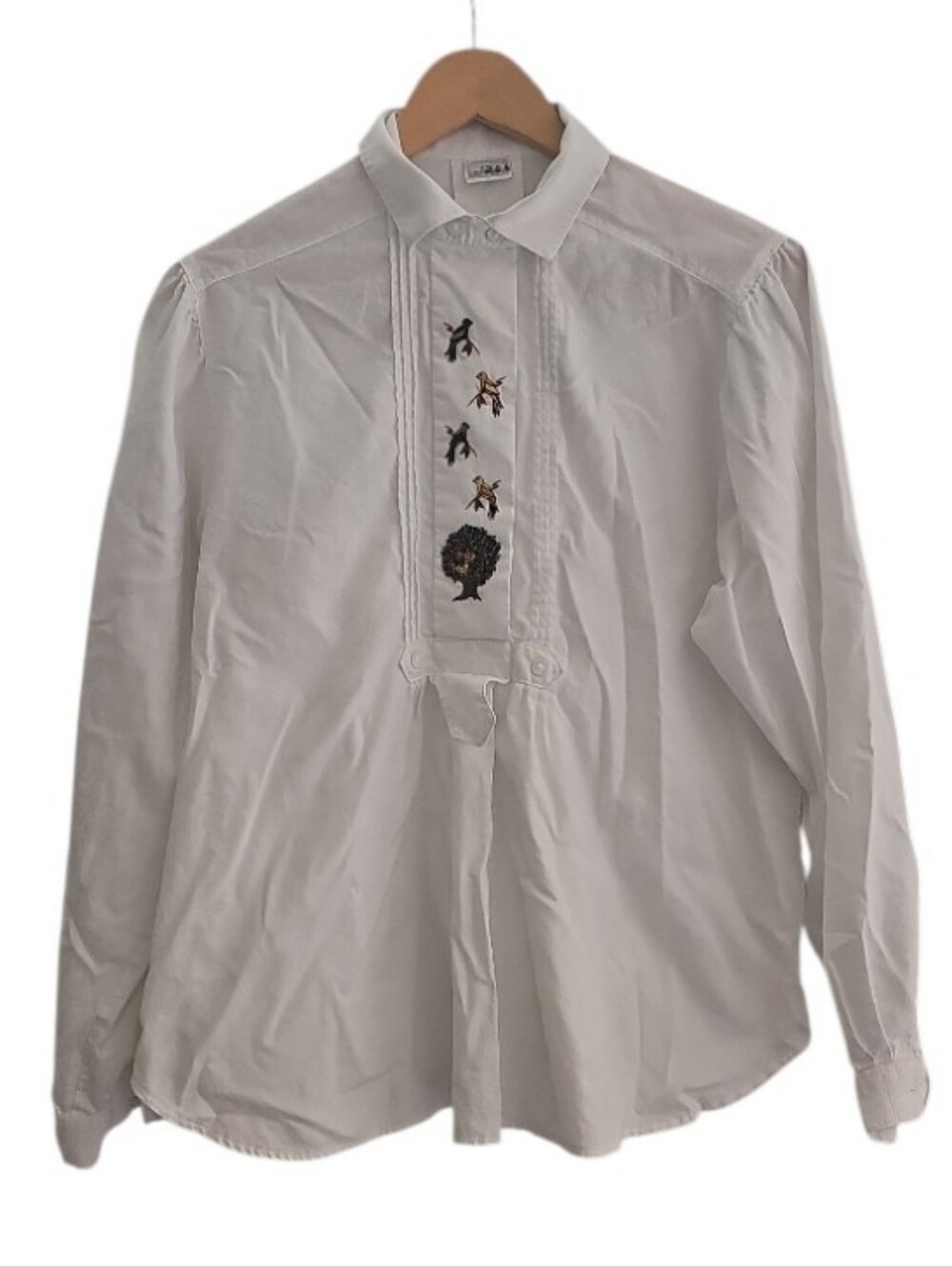 Vintage Wallmann Austria Embroidered Cotton Folk Blouse Birds Tree Size 40/Large